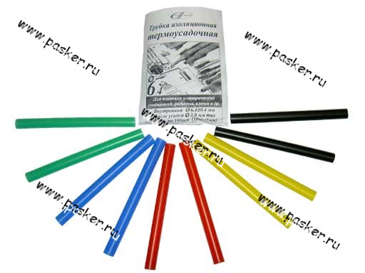 Трубка изоляционная термоусадочная D6,4/3,2 мм 10шт по 100 мм 25016 ...